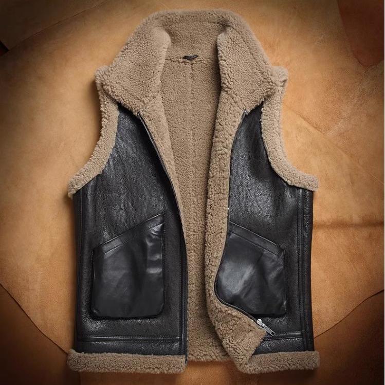 冬季新款男士皮毛一体马甲加厚保暖羊羔绒背心坎肩机车服外套坎肩