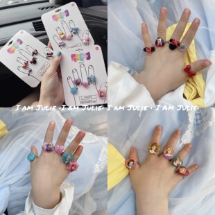 出口日本女童冰雪戒指指环公主儿童宝宝卡通配饰戒指饰品