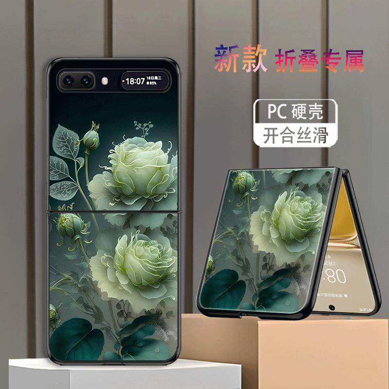 适用三星ZFlip手机壳galaxyzflip折叠屏ZFlip1代2代女新款高颜值防摔护套绿玫瑰花网红高级感创意轻奢个性潮
