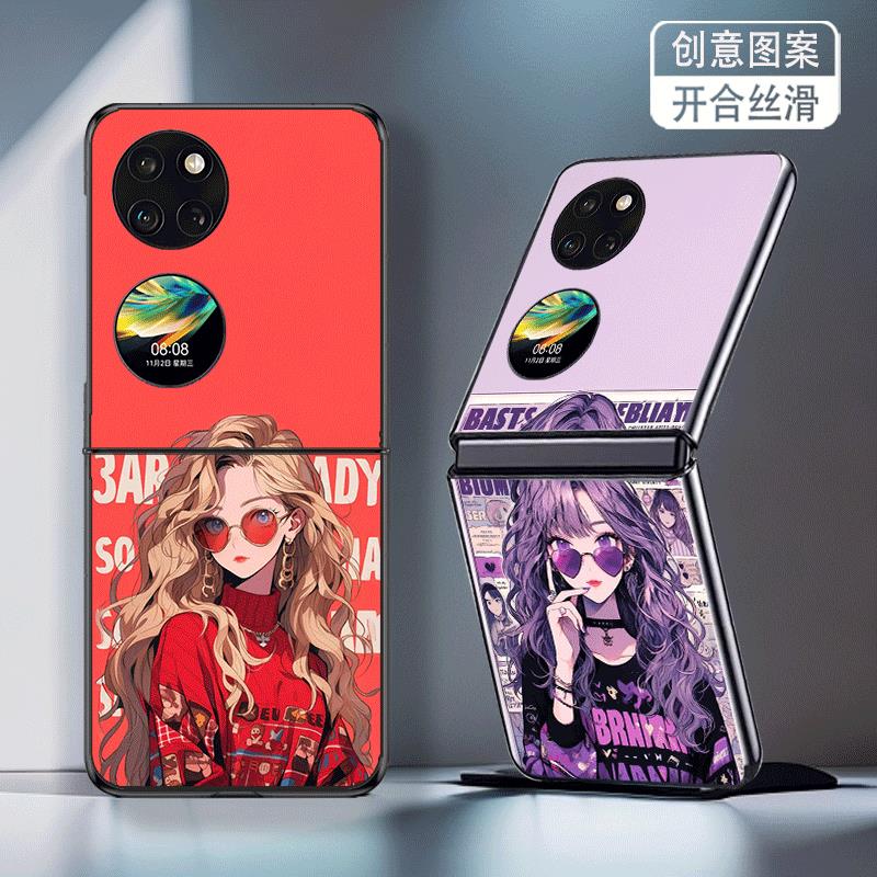 适用华为novaFlip手机壳P50Pocket折叠PocketS新款Pocket2高颜值novaFlipS防摔港风女郎唯美少女个性创意网红