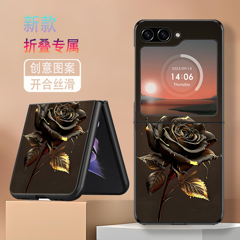 适用三星ZFlip5手机壳W24Flip折叠屏ZFlip6新款Galaxy高级感W25Flip防摔套金边玫瑰个性简约时尚网红轻奢女潮