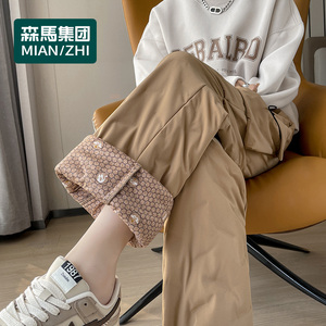 森马集团棉致工装羽绒裤女外穿冬季2023新款高腰阔腿东北冲锋棉裤