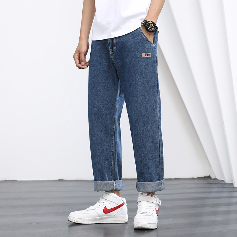 2021 new jeans men's loose fit straight tube fashion brand wide leg fattening plus size summer daddy pants