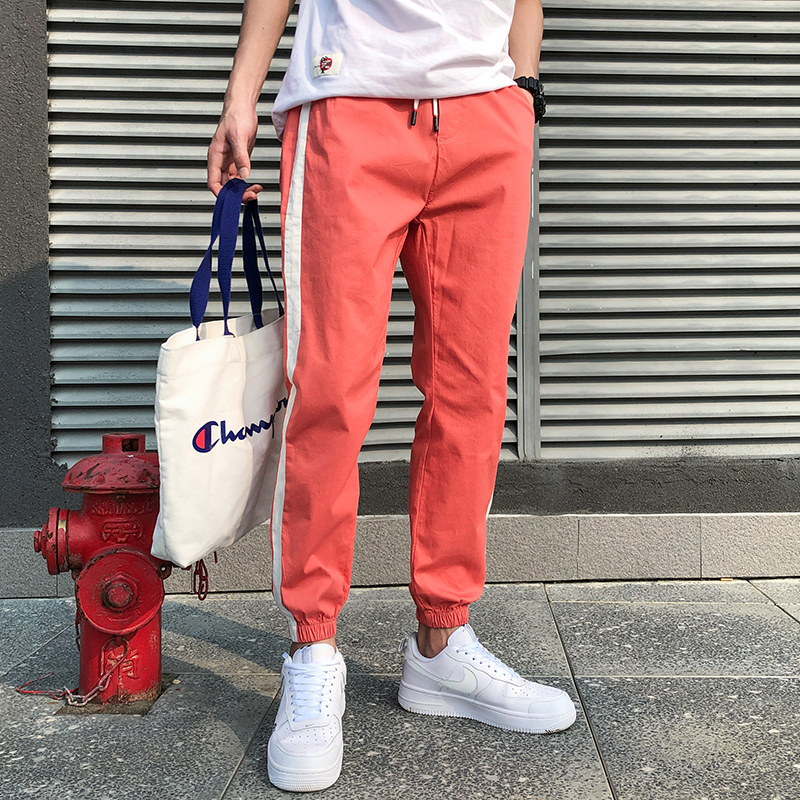 New elastic waist casual pants men's Corset men's white Capris junior students' pants