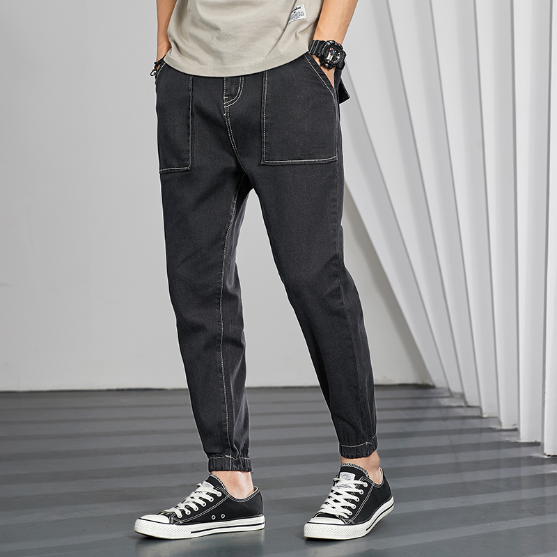 Spring straight jeans men's loose legged sports Capris slim Korean fashion pants men's