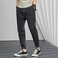 Spring straight jeans men's loose legged sports Capris slim Korean fashion pants men's