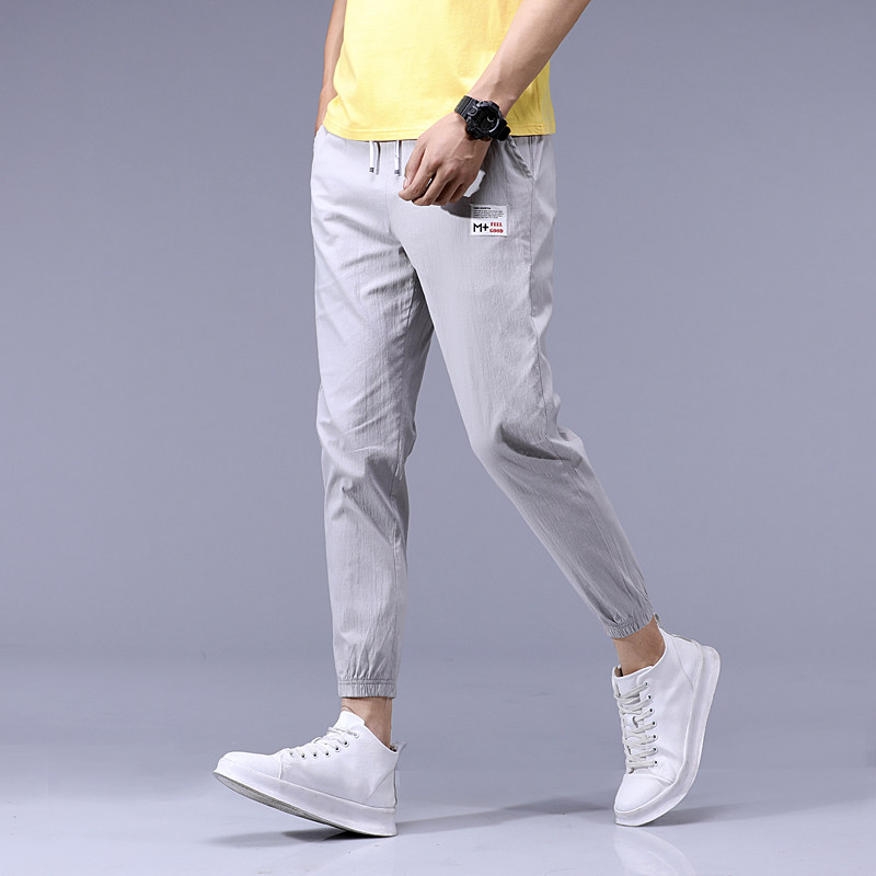 Summer trend elastic waist youth cropped pants fashion small feet Korean binding foot leisure