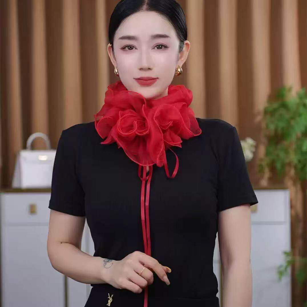 荷叶边围脖假领子网纱蝴蝶结百搭
