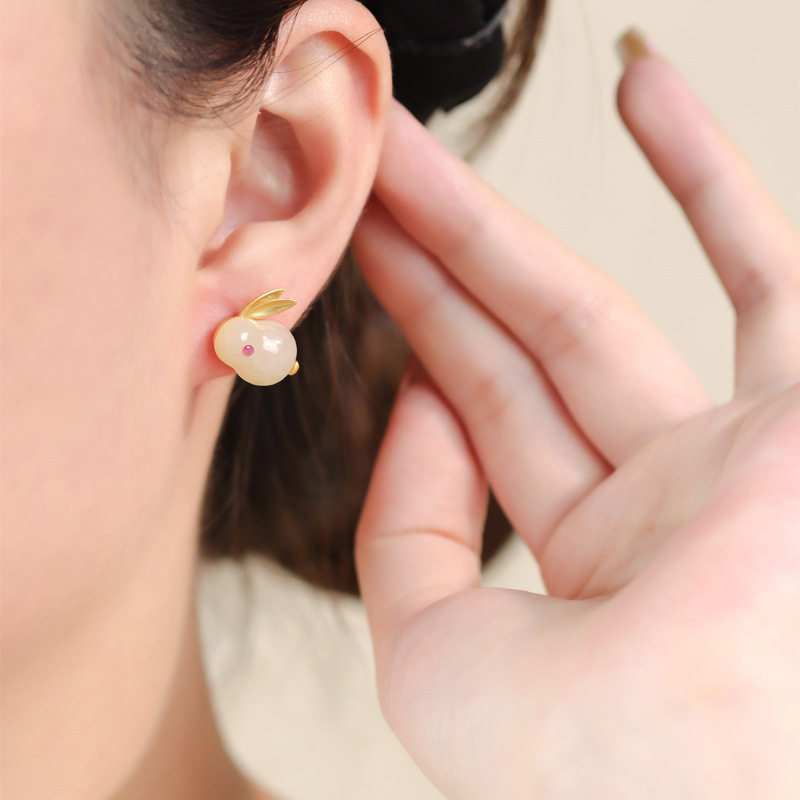 唯美玉兔耳环和田玉项链女玉石生肖兔子可爱中国风高级感银针耳饰,珠宝/钻石/翡翠,耳饰,淘宝优惠券,粉丝福利购,淘宝优惠卷