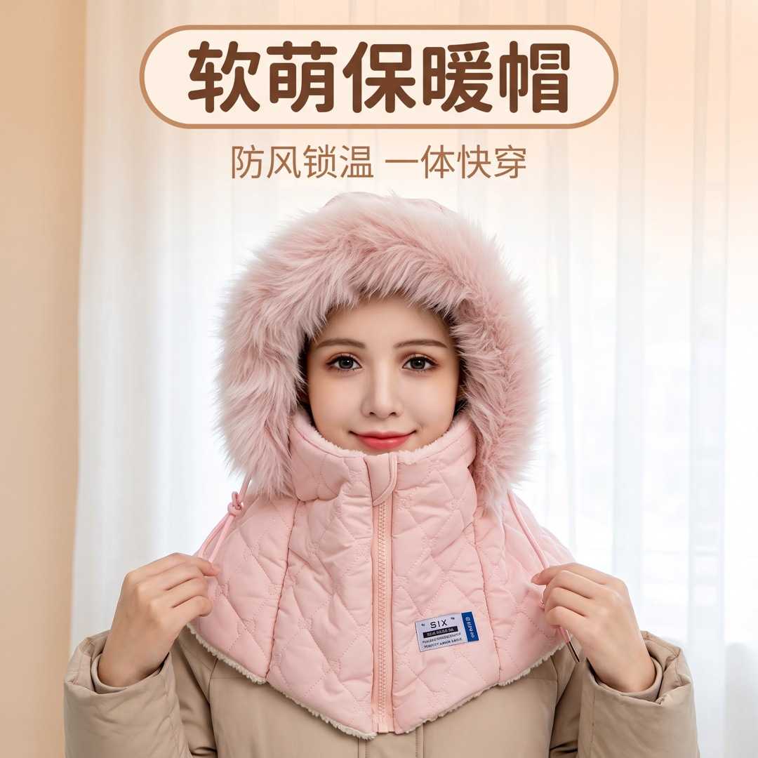 加绒保暖防风骑行护脸围脖帽冬季