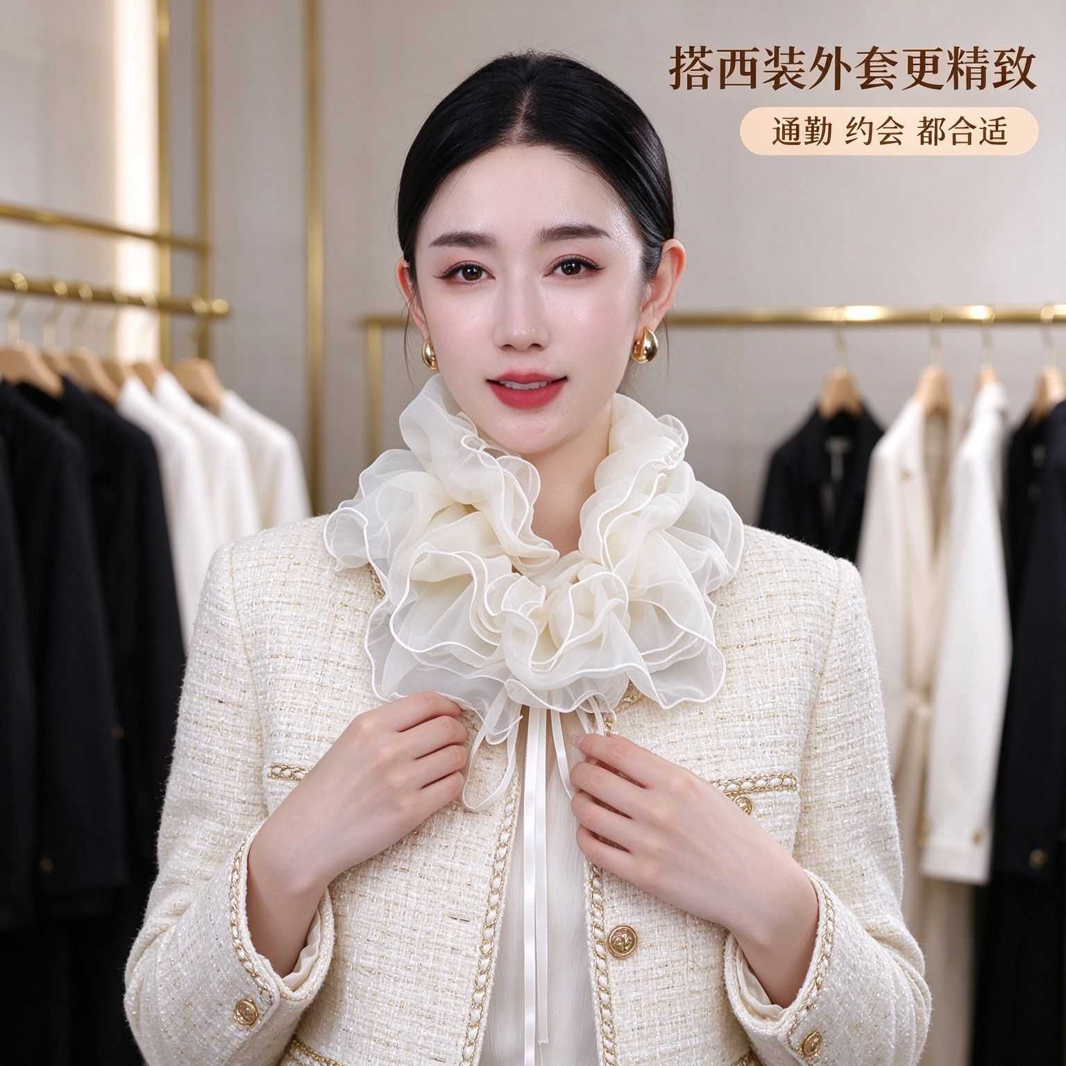 秋季新款网纱蝴蝶系带丝巾女时尚