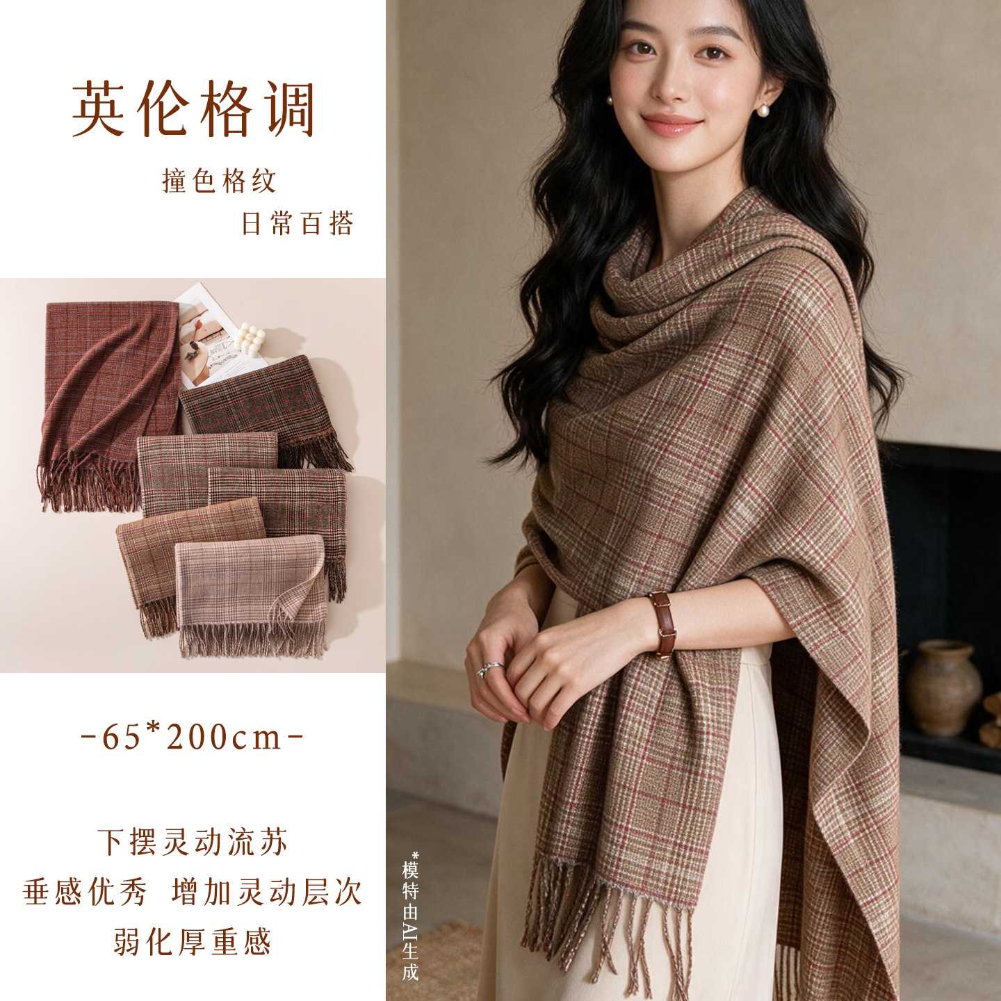 仿羊绒韩版千鸟格围巾女冬季新款