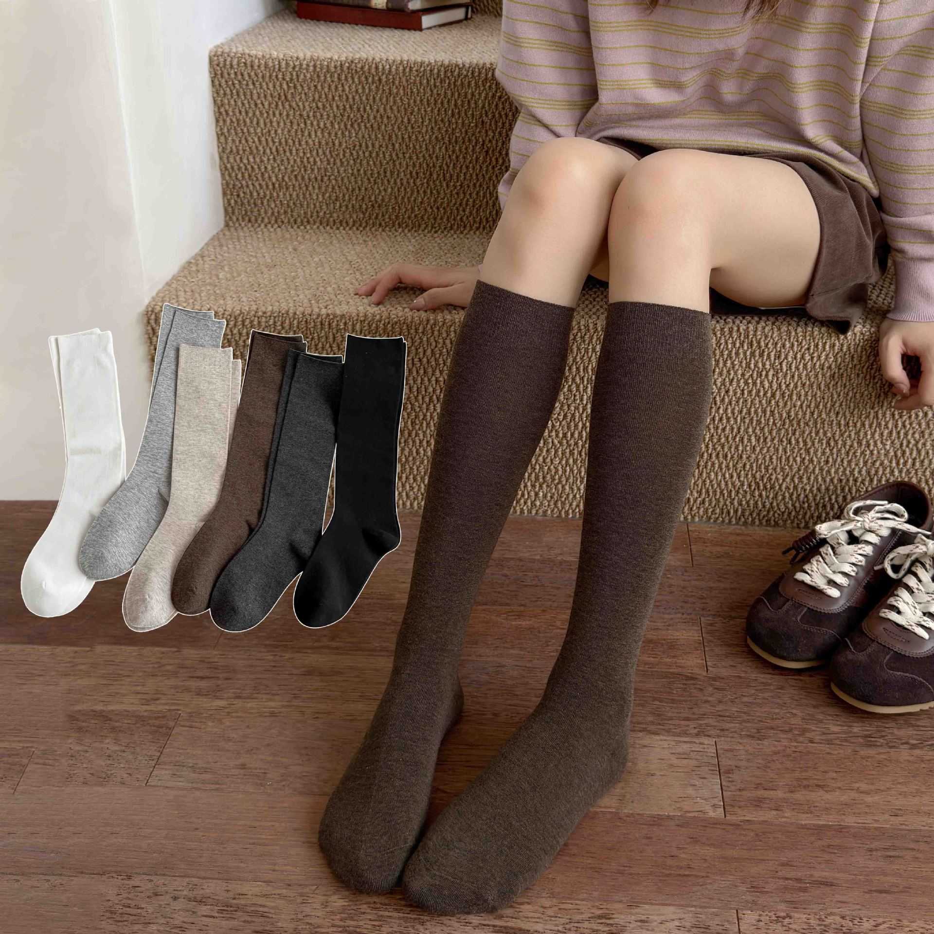 秋冬日系JK小腿袜女纯色抗起球