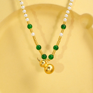 新中式国潮网红爆款绿玉髓金葫芦珍珠项链气质小众高级感锁骨