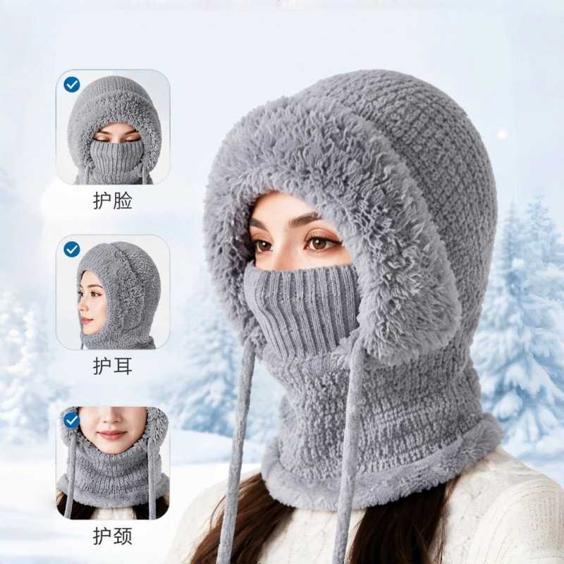 针织女士冬季加厚围脖面罩一体