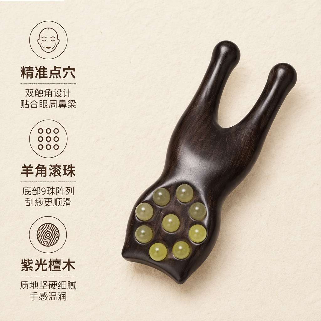 紫光檀木羊角珠面部按摩器眼部+