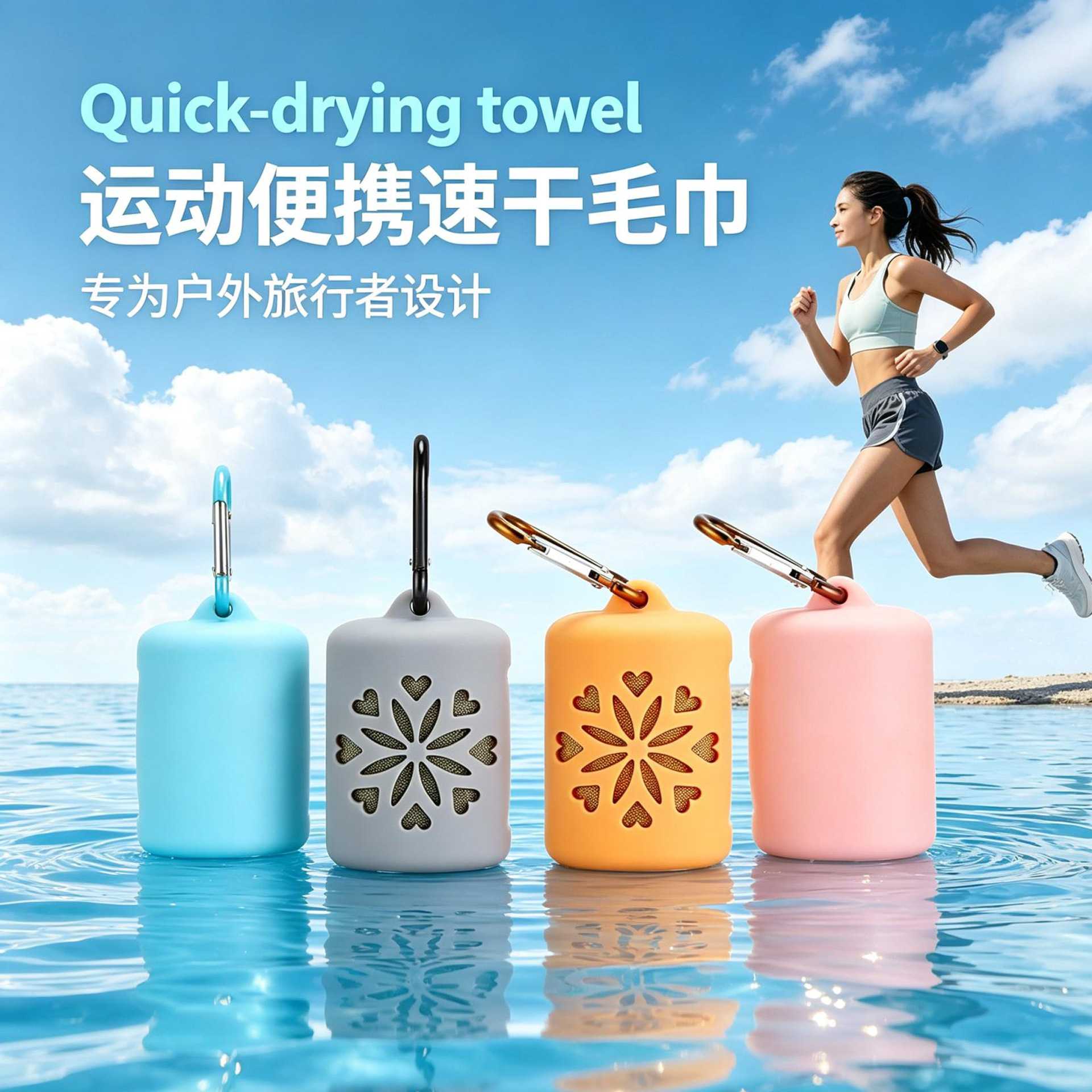 硅胶收纳运动速干毛巾超细纤维
