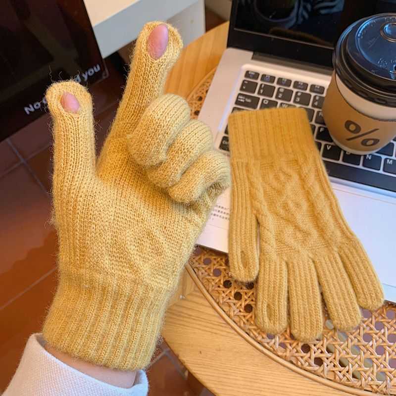 毛线针织骑行防风防寒分指手套女