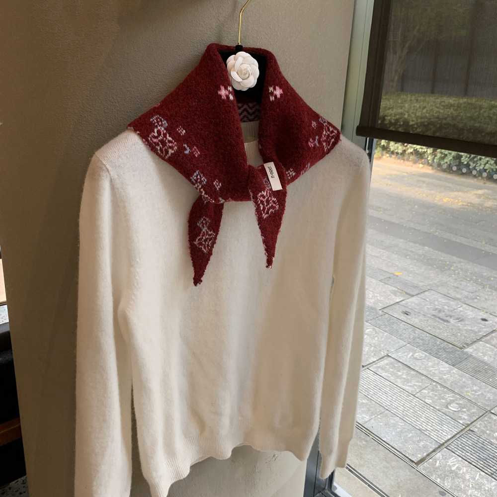 复古红色费尔岛提花针织三角巾+