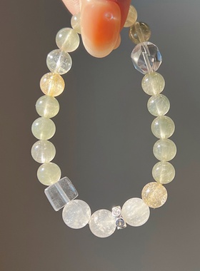 活力绿发晶白水晶设计款招财手链