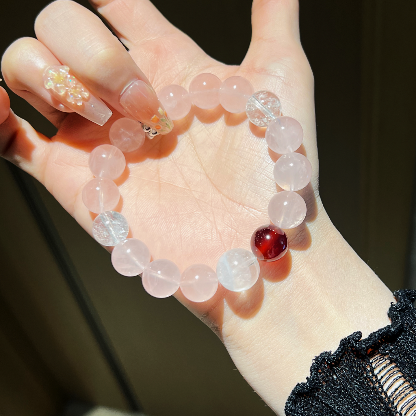 「蜜桃与红酒」天然粉水晶设计款
