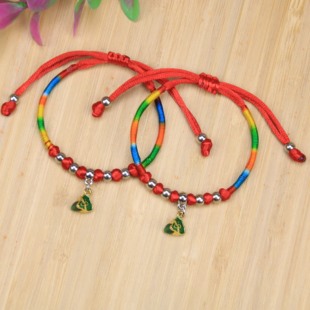 抖音热卖 民族风手工编织端午节五彩绳手链饰品绿色小粽子手绳