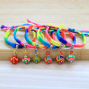 蛇年新款 手工编织彩色三角粽凤尾结端午节丝线粽子五彩绳手链