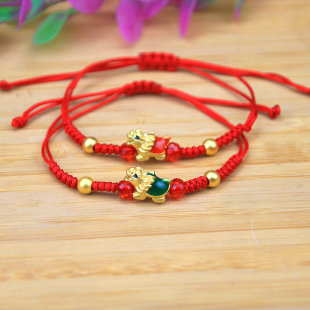 新款 蛇年民族风手工编织男女幸运金刚结手绳仿沙金龙龙龟红绳手链