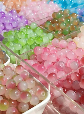 批发8mm双色玻璃珠子渐变色散珠手工diy手串配件项链饰品串珠材料