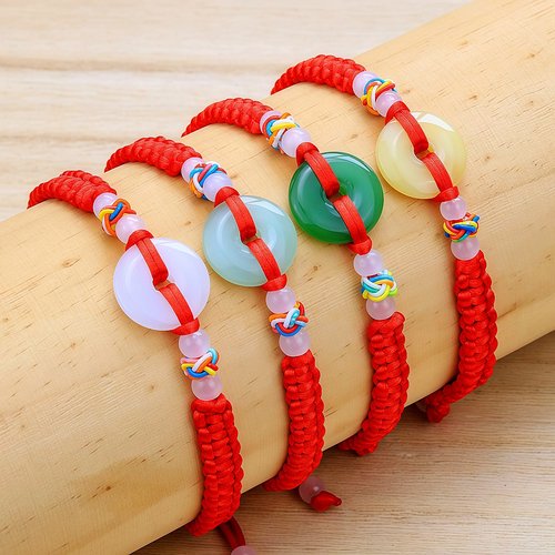 端午节五彩菠萝球平安扣红绳手链