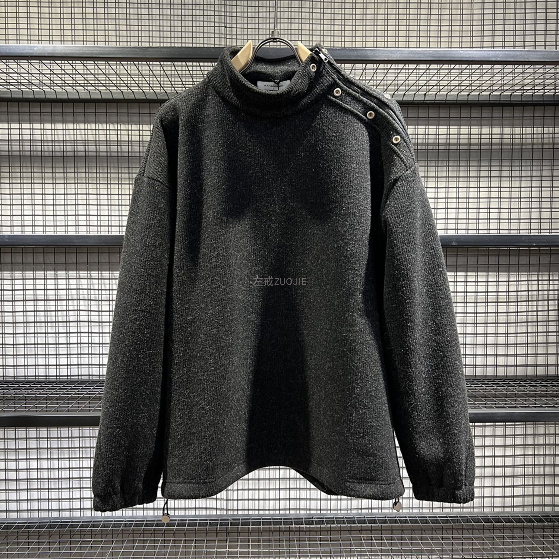 高级感半高领卫衣加厚内里加绒领口按扣拉链立领宽松潮牌复古保暖