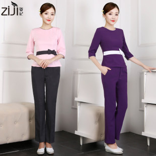 2019新款美容院美容师工作服女秋冬装套装裤SPA养生足疗技师工装