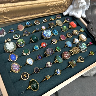 欧美中古古董人像cameo老琉璃戒指VINTAGE可调节镀金少量孤品捡漏