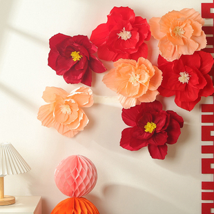 皱纹纸立体花手工花彩色结婚订婚背景墙布置装饰纸花店铺橱窗生日