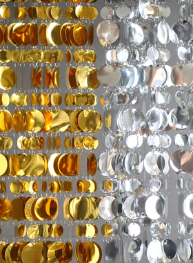 镜面背景吊顶装饰串婚礼架子圆形布置舞台亮片婚庆串道具珠光挂帘