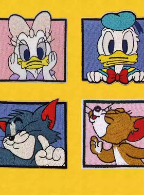 卡通唐老鸭猫和老鼠刺绣贴衣服补丁贴包包iPad装饰贴刺绣自粘布贴