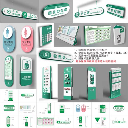 7医院导视系统设计素材导向牌导示牌标识标牌医院VI源文件效果图