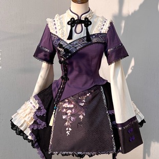 素两件套lolita套装 紫藤花中华风汉元 连衣裙 藤萝绮梦op 小欣原创