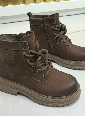 女靴2025冬季新款加绒马丁靴粗跟厚底大黄靴工装短靴百搭保暖棉鞋