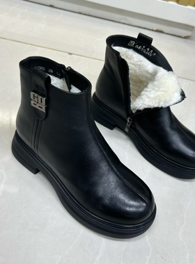 冬季新款真皮女靴厚底加绒保暖棉靴羊毛短筒马丁靴羊皮妈妈时装靴