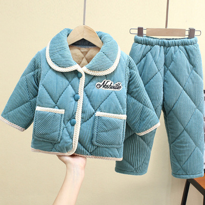 冬季加绒加厚儿童珊瑚绒睡衣