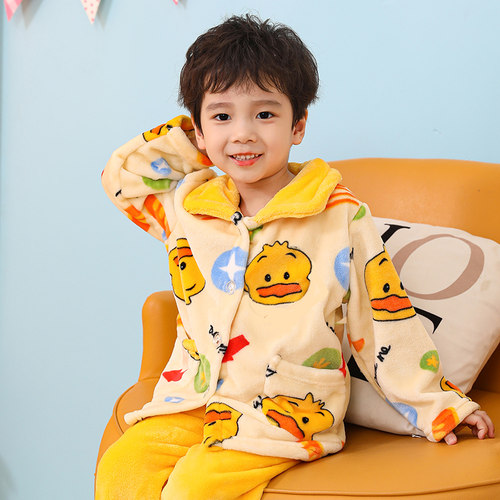 冬季儿童法兰绒卡通保暖家居服