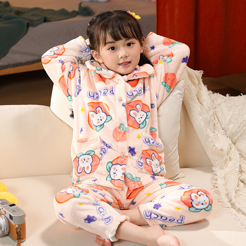 秋冬季女童法兰绒睡衣儿童家居服