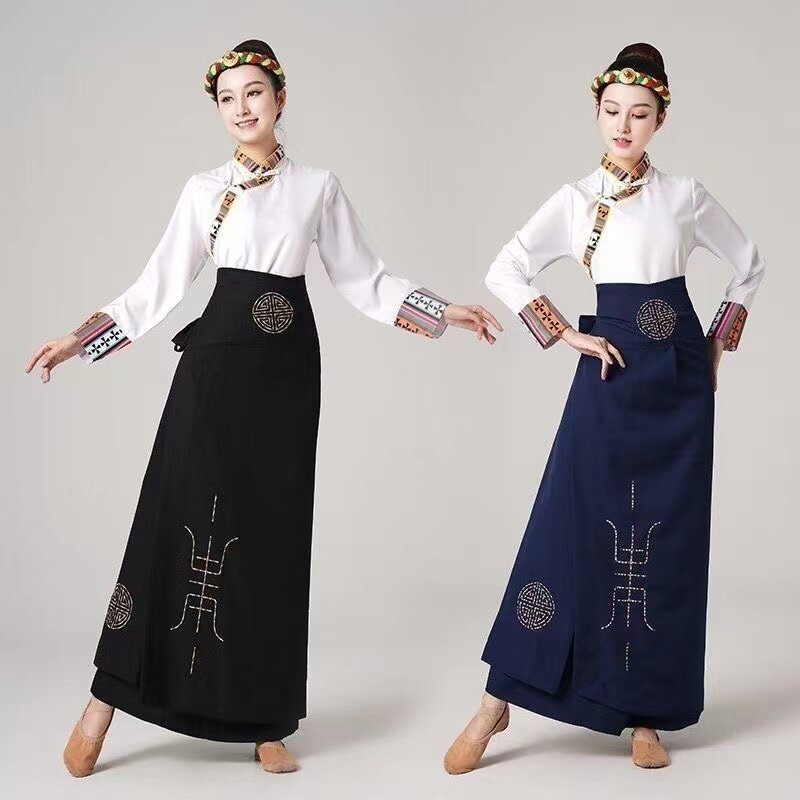 藏族舞蹈演出服装藏式藏袍一裙子片半身裙锅庄舞裹裙博拉贵族藏服