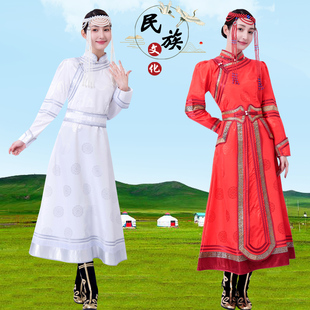 新款蒙古服装女生大裙摆舞蹈服春晚蒙古袍长款泡泡袖连衣裙演出服