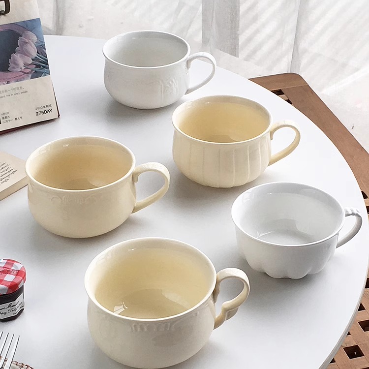 居里舍里  法式轻奢复古精致浮雕陶瓷大容量马克杯早餐麦片牛奶杯