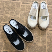 出口老美麻边半托帆布鞋 夏女透气拉带平底街潮外贸百搭平底板鞋