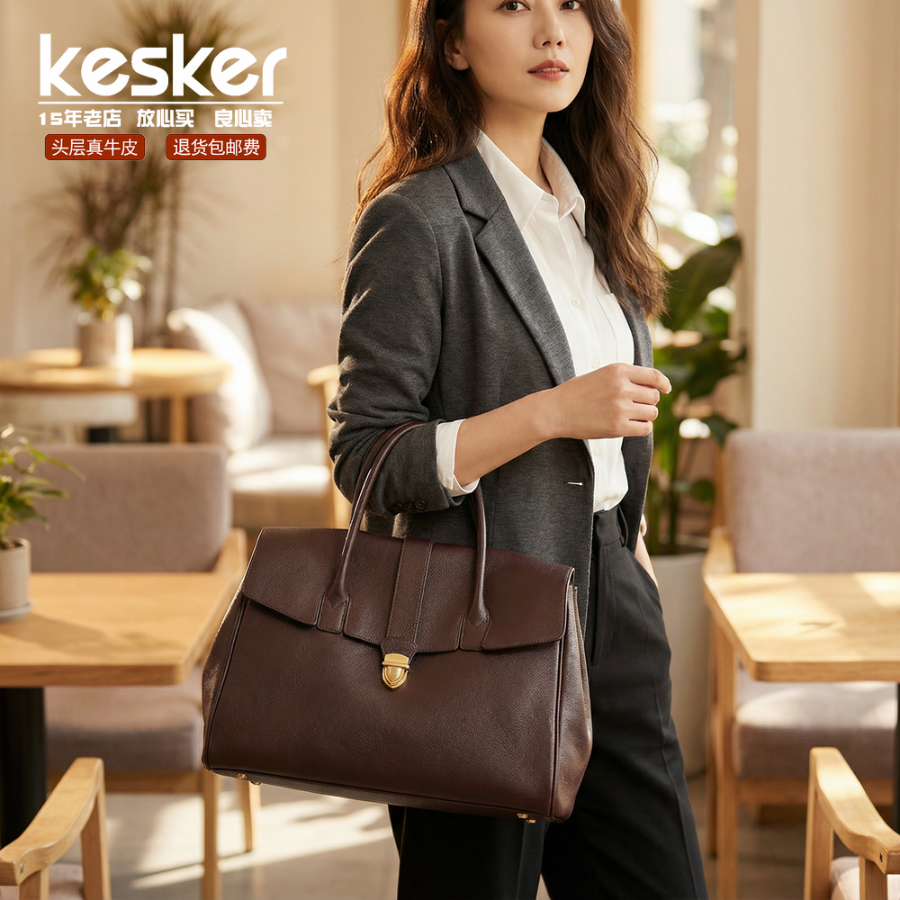 KesKer正品牛皮托特包女大容量通勤手提包真皮ins高品质大包包,箱包皮具/热销女包/男包,通用款女包,淘宝优惠券,粉丝福利购,淘宝优惠卷