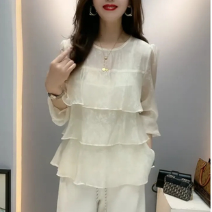 高端品质法式名媛超仙衬衫遮肉气质泡泡女士洋气精致雪纺衫上衣