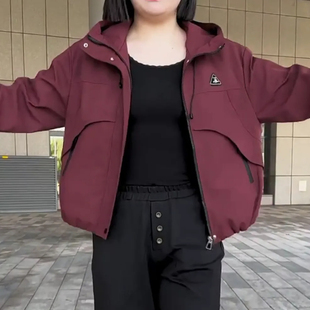 拉链开衫 连帽短外套春秋新款 中年妈妈装 时尚 冲锋衣上衣 2025新款